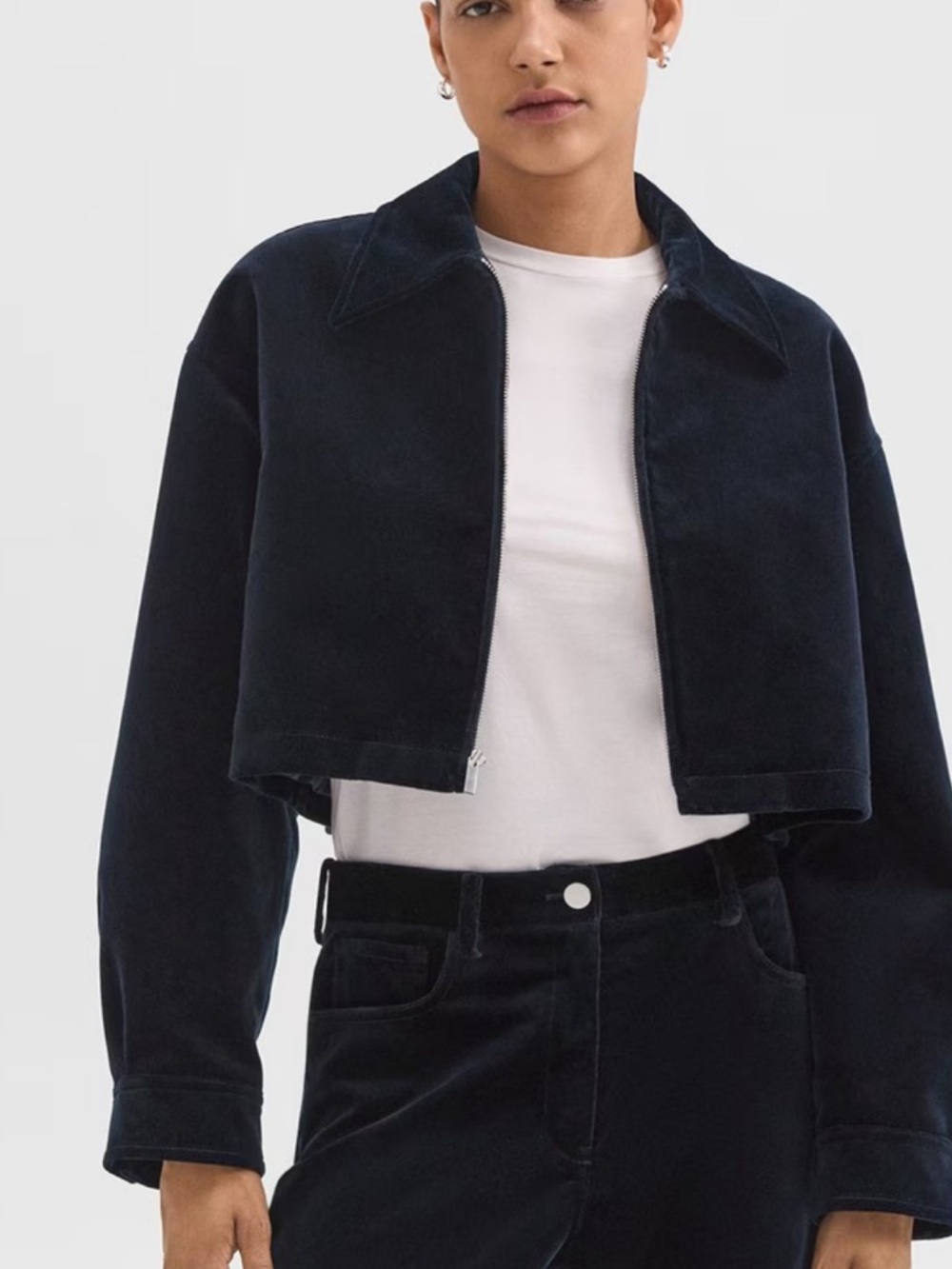 Theory Aline Zip Crop Jacket Stretch Velvet 3 Baltic Blue NWT $475 Small